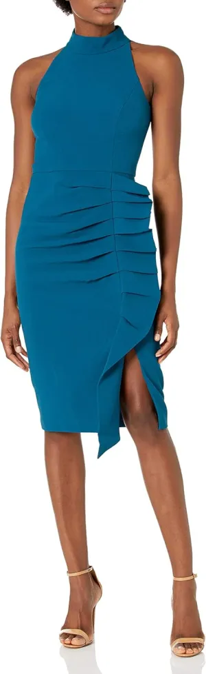 Eliza J Women's Sleeveless Halter Sheath Dress with Ruffle Skirt