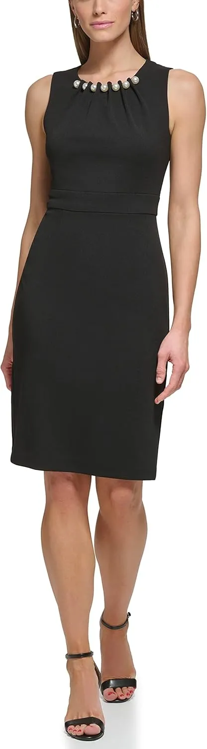 Eliza J Women's Style with Pearl Neckline Knit Sleeveless Crewneck Dress