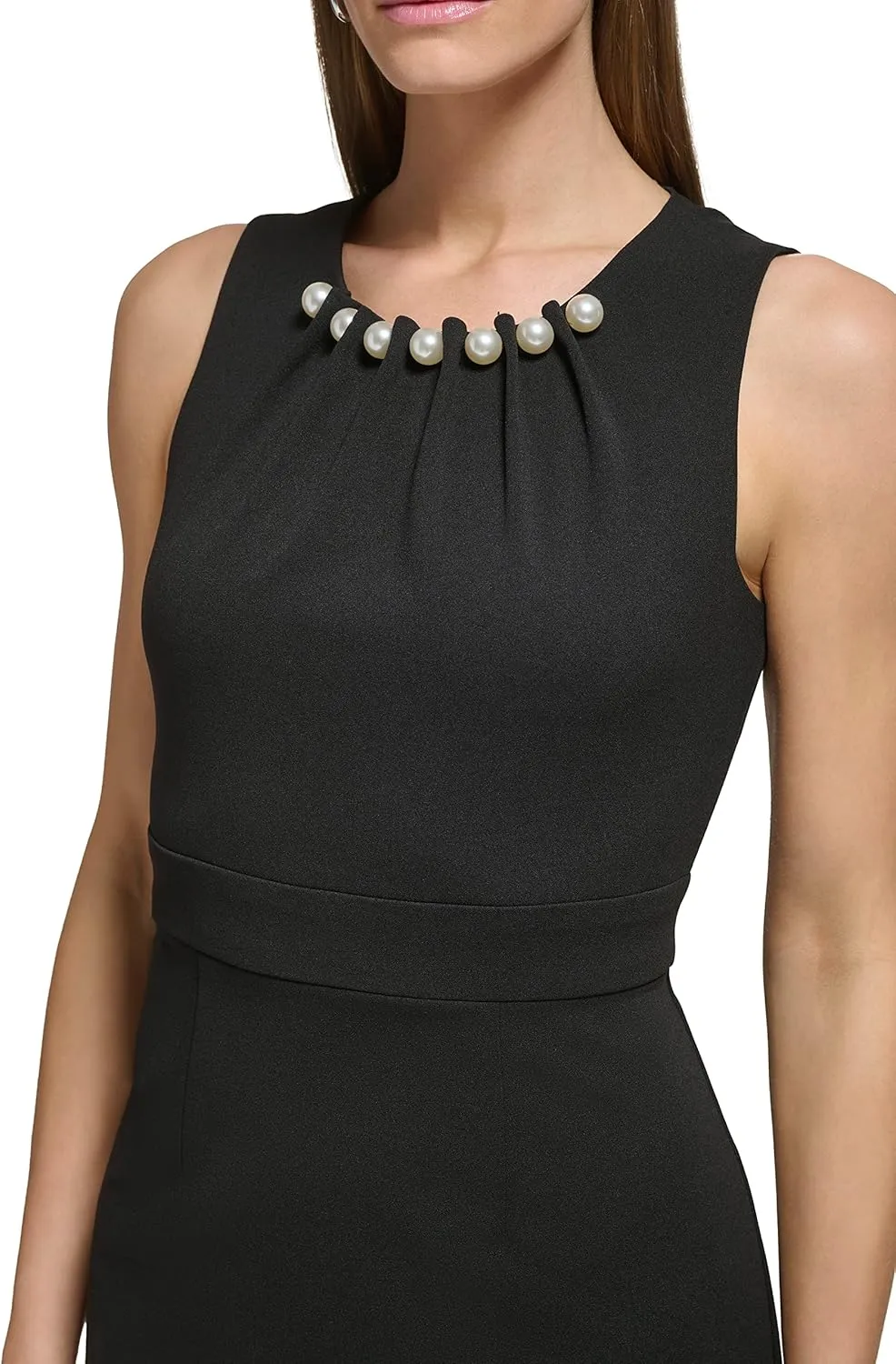 Eliza J Women's Style with Pearl Neckline Knit Sleeveless Crewneck Dress