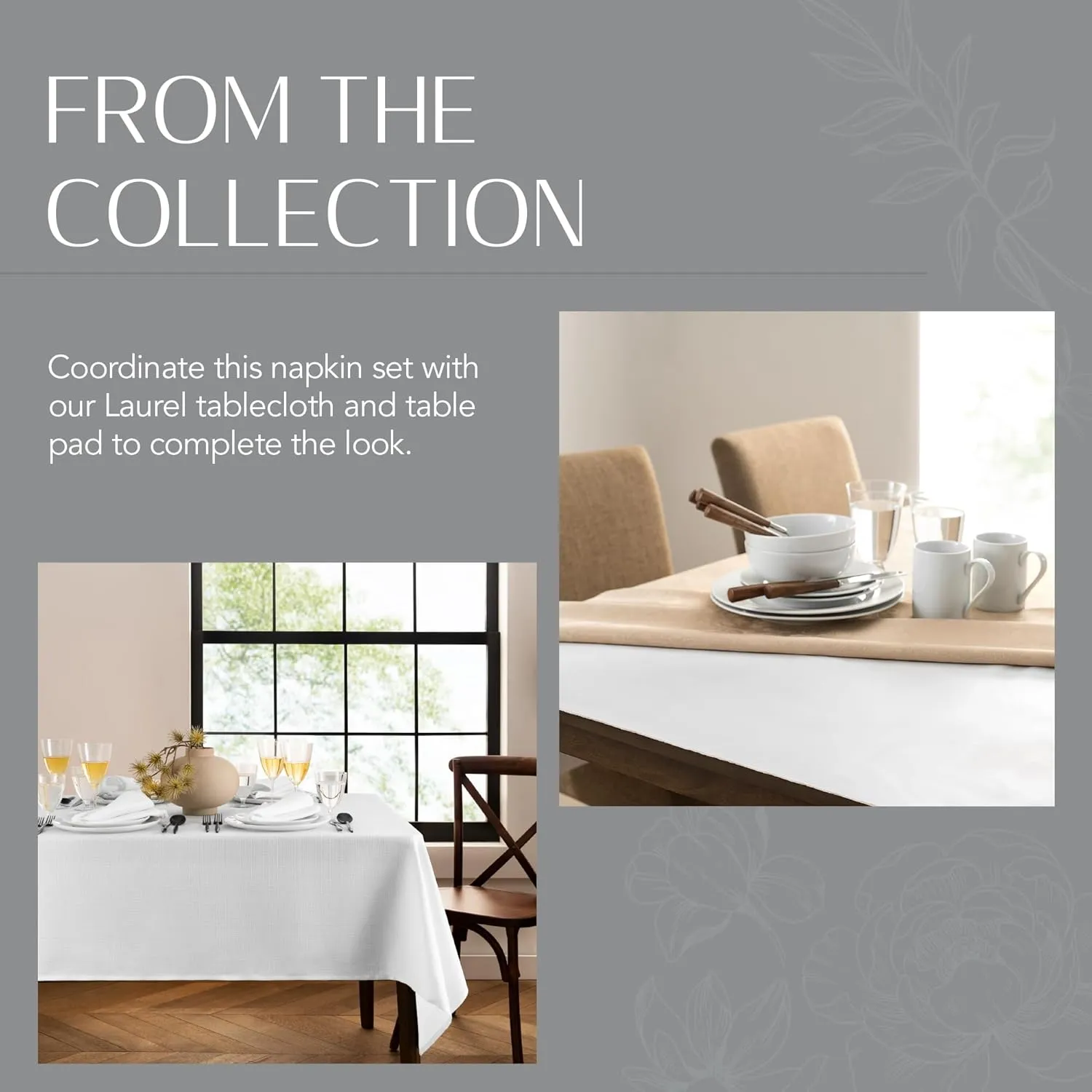 Elrene Home Fashions Laurel Solid Texture Water and Stain Resistant Fabric Dining Napkins, Set of 4, 17"x17", White