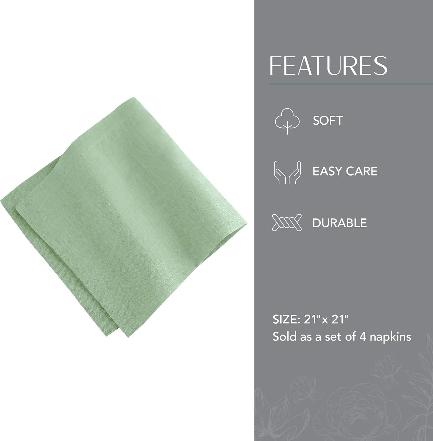 Elrene Home Fashions Villeroy & Boch La Classica Luxury Linen Fabric Napkin (Set of 4), 21"x21", Green