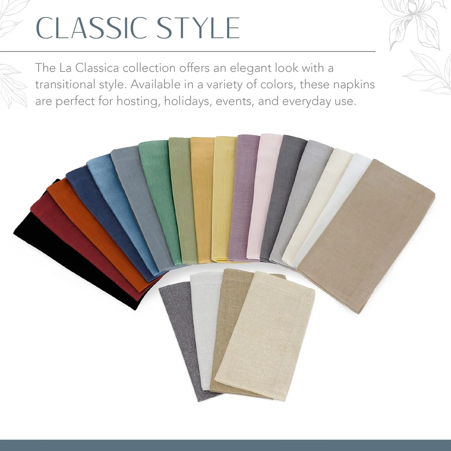 Elrene Home Fashions Villeroy & Boch La Classica Luxury Linen Fabric Napkin (Set of 4), 21"x21", Green