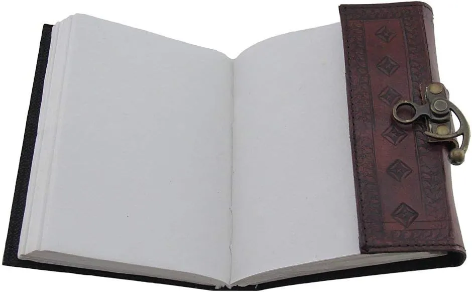 Embossed Leather Blue Stone 120 Page Unlined Journal with Clasp (Brown)