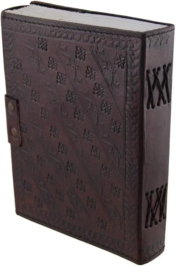 Embossed Leather Blue Stone 120 Page Unlined Journal with Clasp (Brown)