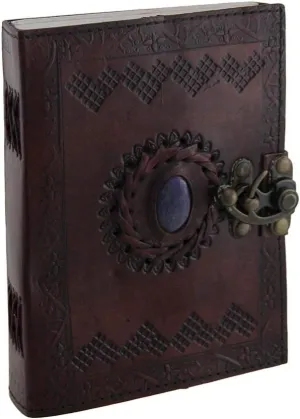 Embossed Leather Blue Stone 120 Page Unlined Journal with Clasp (Brown)
