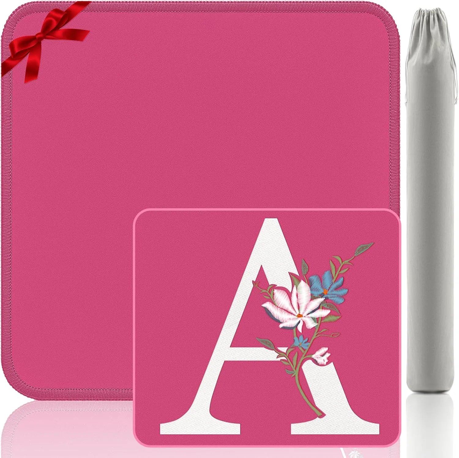 Embroidery Mahjong Mat (Letter A) - Gift-Quality Non-Slip 32.4x32.4 Inch Gaming Mat for Mahjong/Poker/Card Games, Pink with Custom Alphabet Design