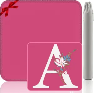 Embroidery Mahjong Mat (Letter A) - Gift-Quality Non-Slip 32.4x32.4 Inch Gaming Mat for Mahjong/Poker/Card Games, Pink with Custom Alphabet Design