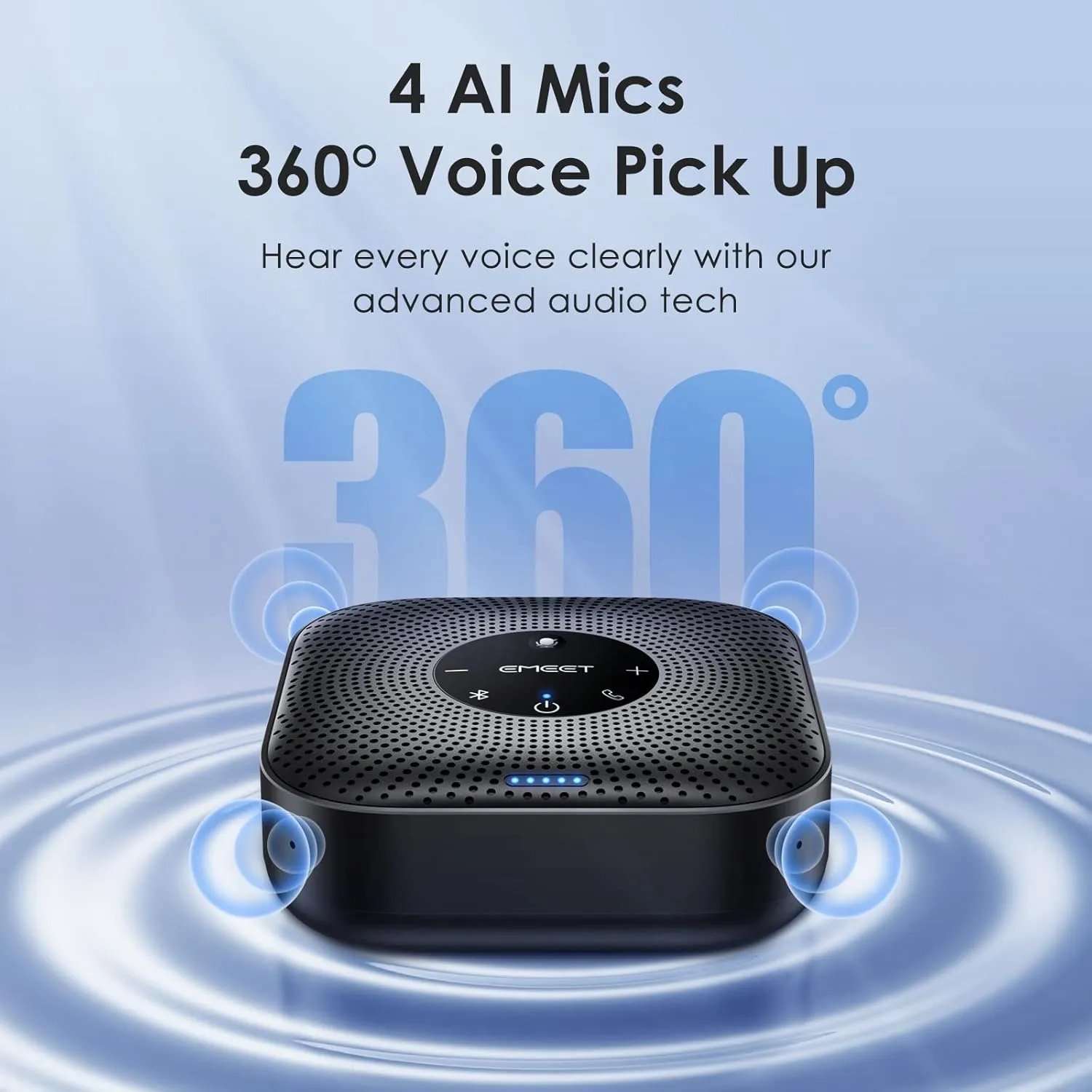 EMEET Conference Speakerphone M0 Plus, 4 AI Mics 360° Voice Pickup, Noise Reduction, USB C Speaker, Bluetooth Conference Speaker for 8 People w/Daisy Chain for 16 Compatible with Leading Software