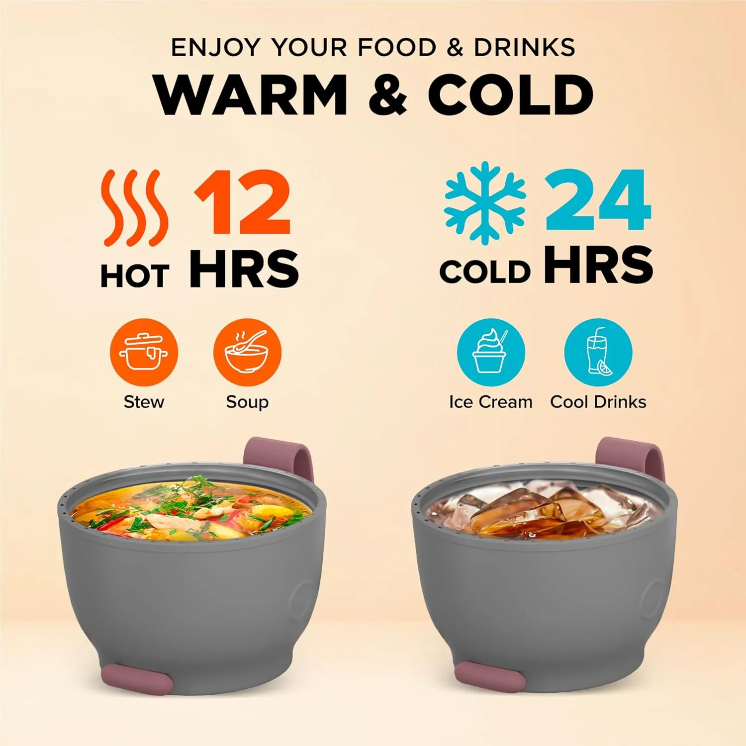 ENERGIFY Vacuum Insulated Food Jar Wide Mouth 17 Oz Soup with Folding Spoon - Lunch Containers for Kids & Adults - Leak Proof Stainless Steel for Hot Food Keep 12H and Cold 24H