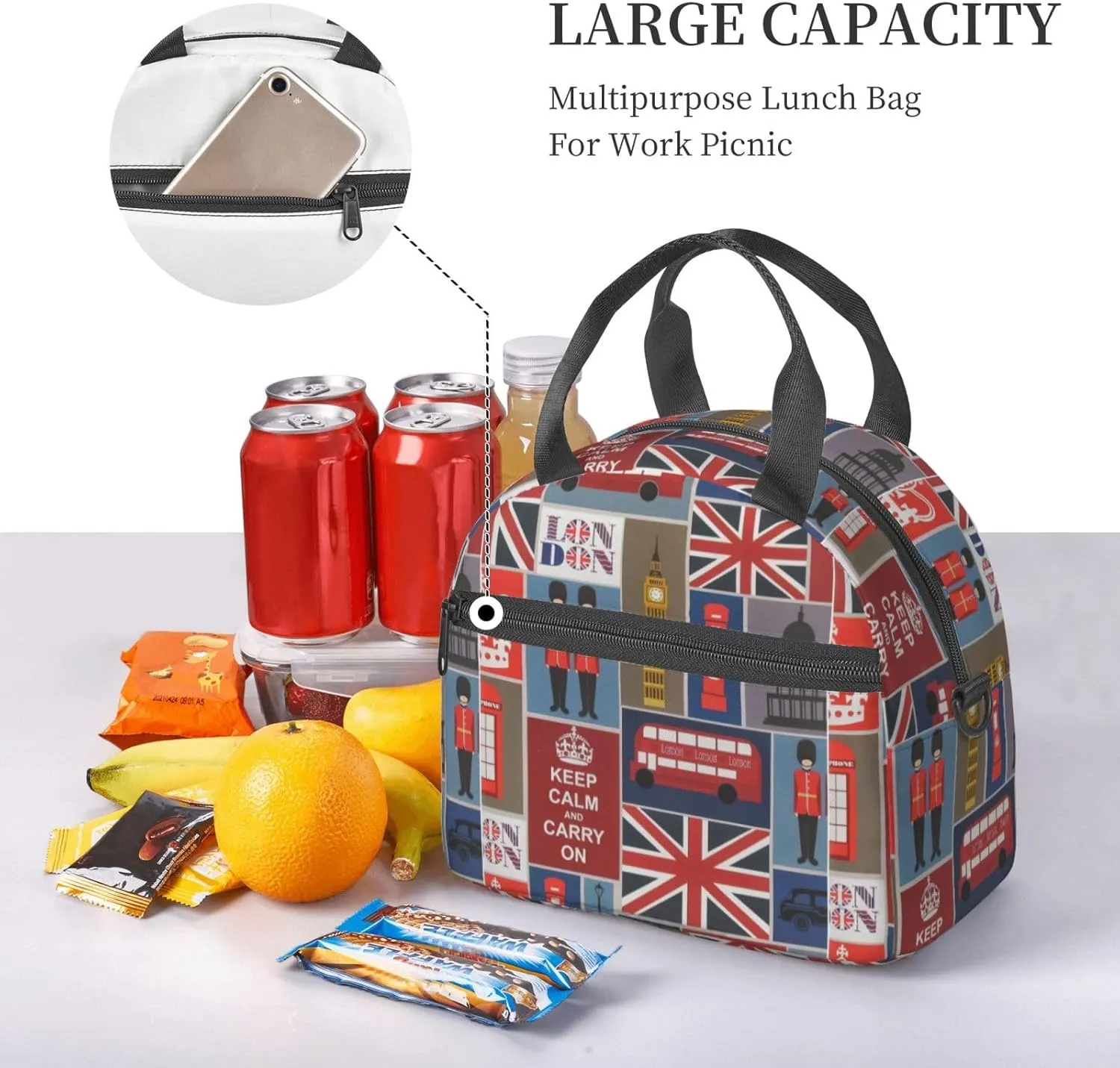 England Symbols Print Crossbody Insulated Lunch Bags For Women Men Cooler Bag Lightweight Waterproof Lunch Box