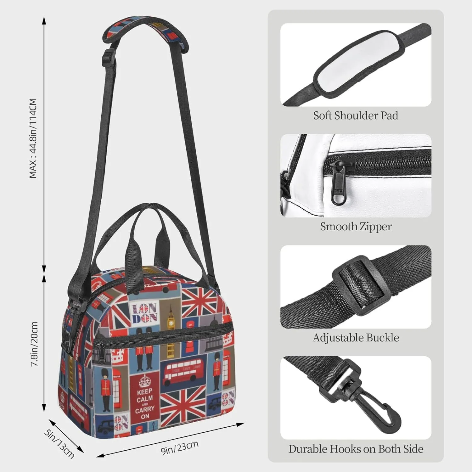 England Symbols Print Crossbody Insulated Lunch Bags For Women Men Cooler Bag Lightweight Waterproof Lunch Box
