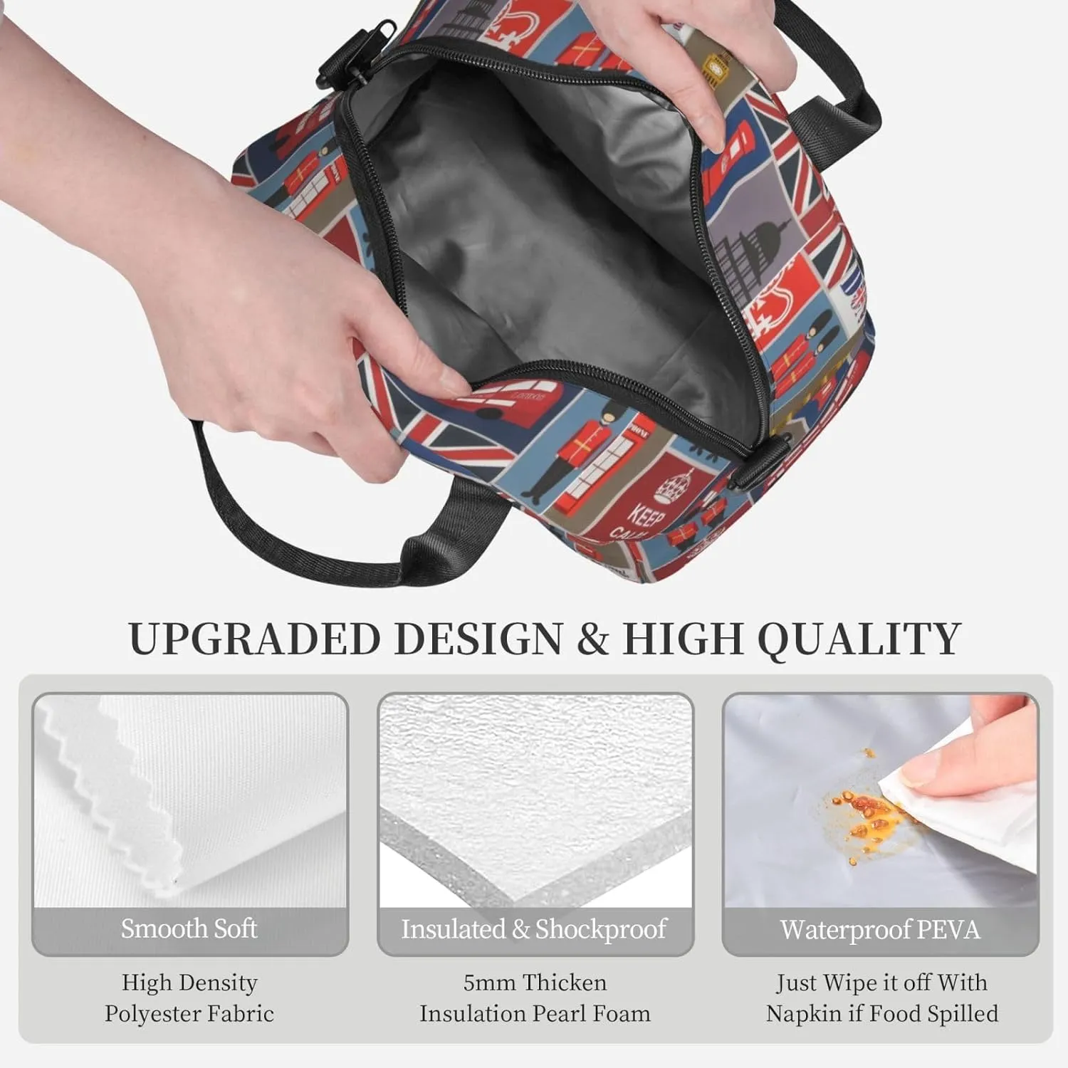 England Symbols Print Crossbody Insulated Lunch Bags For Women Men Cooler Bag Lightweight Waterproof Lunch Box