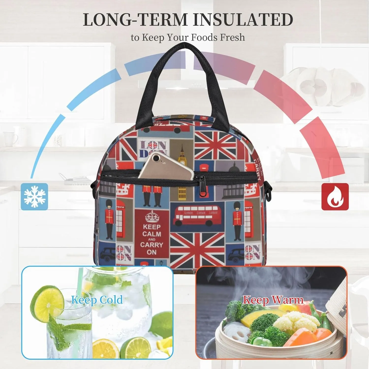 England Symbols Print Crossbody Insulated Lunch Bags For Women Men Cooler Bag Lightweight Waterproof Lunch Box