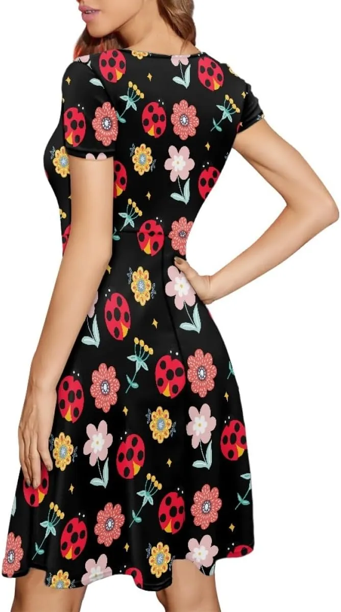 ENLACHIC Women's Animal Print T Shirt Dress Floral Graphic Short Sleeve Aline Beach Swing Dress
