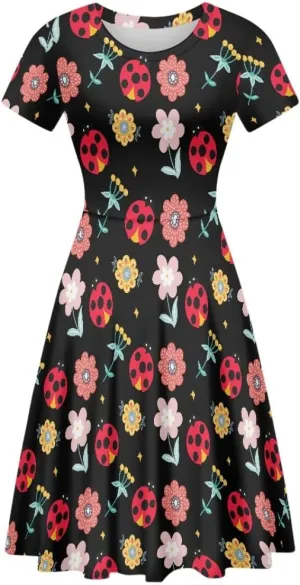 ENLACHIC Women's Animal Print T Shirt Dress Floral Graphic Short Sleeve Aline Beach Swing Dress
