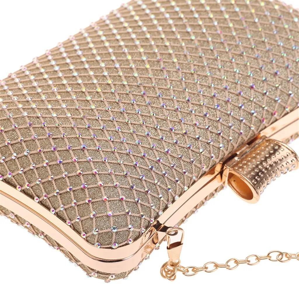 European and American Chain Shoulder Mesh Diamond Evening Banquet Bag Handheld Women's Bag