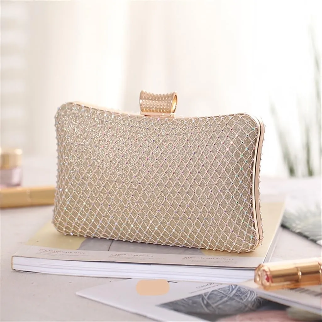 European and American Chain Shoulder Mesh Diamond Evening Banquet Bag Handheld Women's Bag