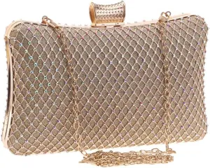 European and American Chain Shoulder Mesh Diamond Evening Banquet Bag Handheld Women's Bag