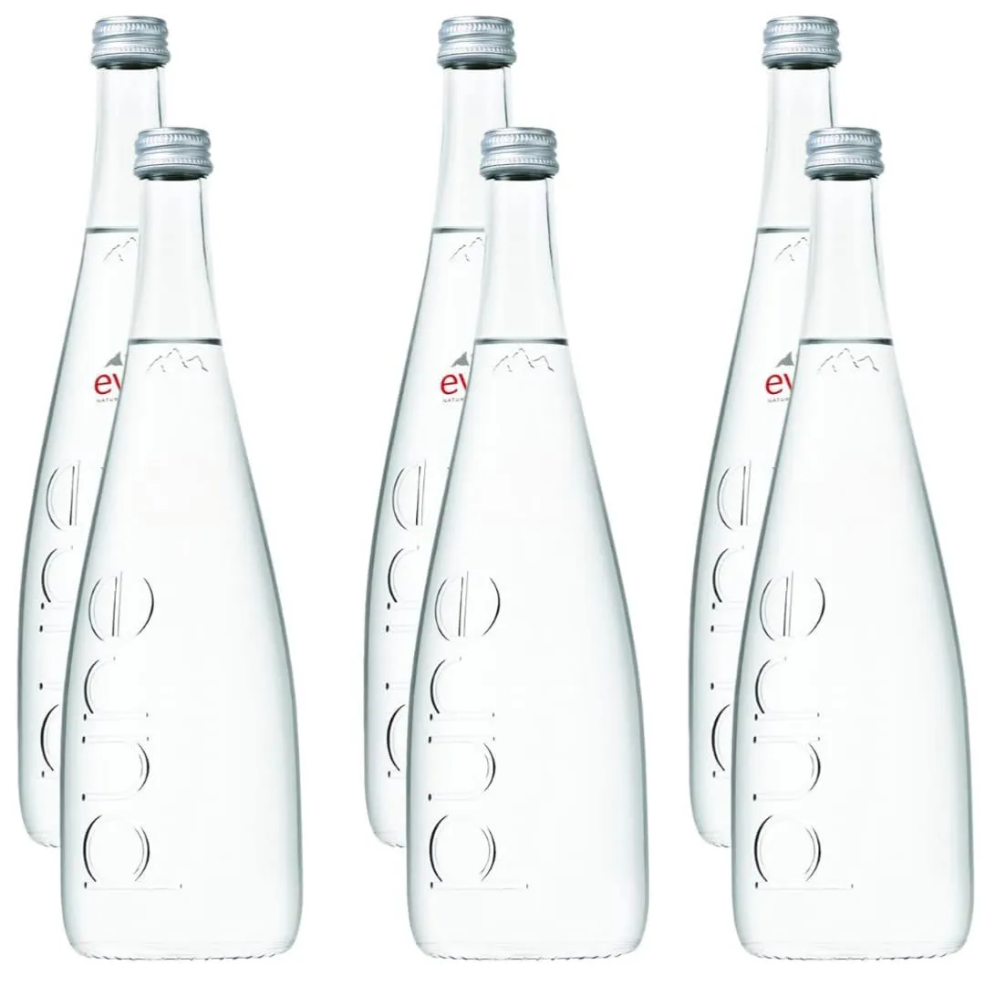 Eviian Natural Mineral Water, 25.4 oz Glass Bottle - Pack of 6 (Total of 152.4 Fl Oz)