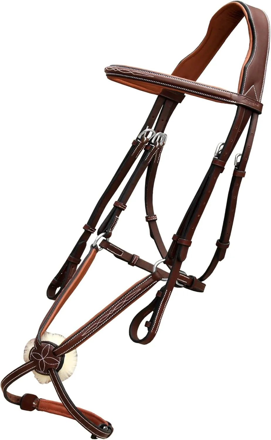 Exion Jumping Horse Bridle | Anatomical Figure 8 Bridle with Fancy Stitching & Padded Grackle Noseband | Rubber Grip Reins & Brass Buckles | English Tack for Equestrian Show & Training
