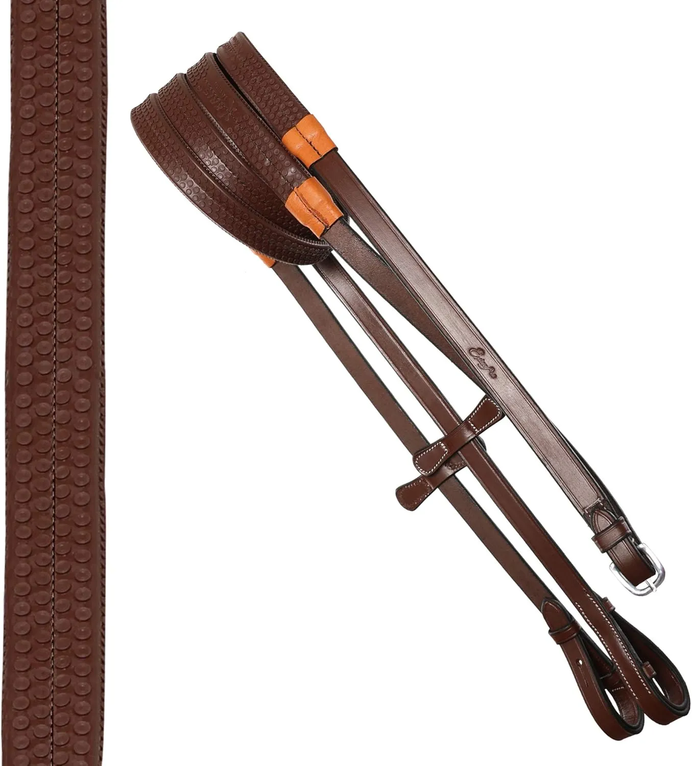 Exion Jumping Horse Bridle | Anatomical Figure 8 Bridle with Fancy Stitching & Padded Grackle Noseband | Rubber Grip Reins & Brass Buckles | English Tack for Equestrian Show & Training