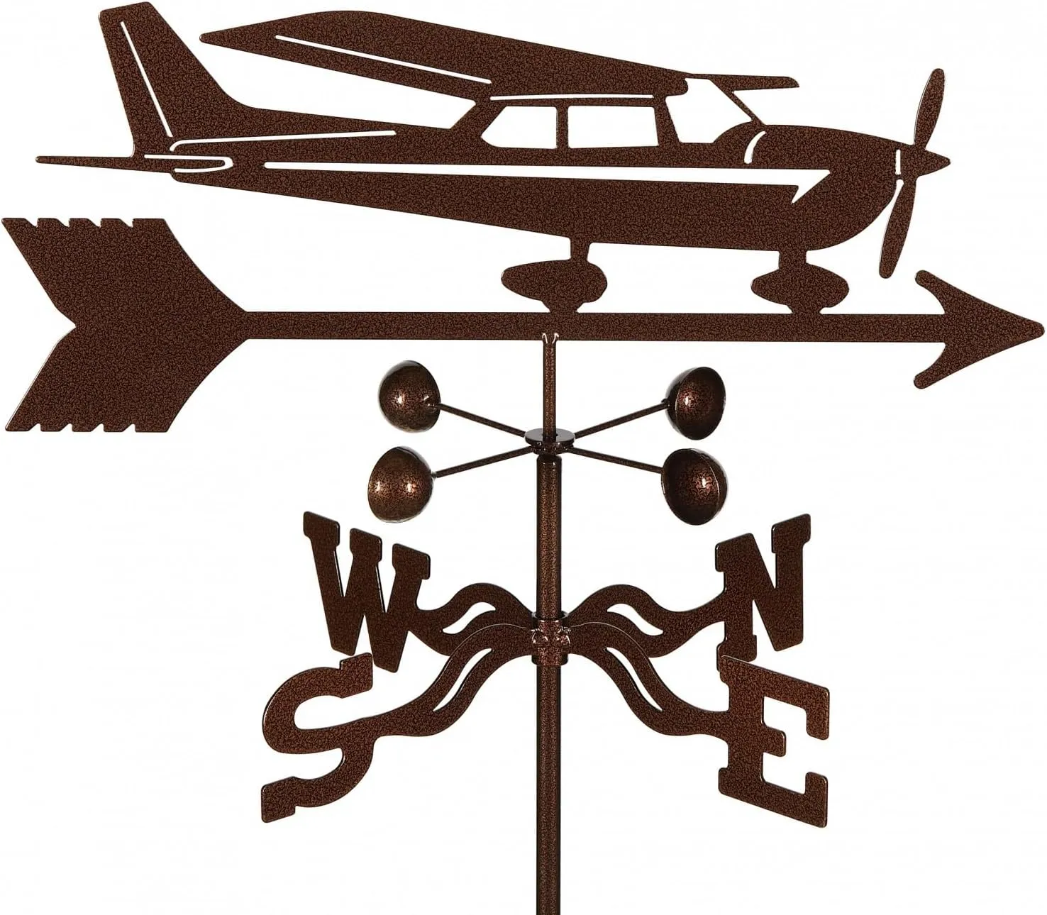 EZ Vane Cessna Airplane Weathervane — Deck Mount, Wind Cups, Antique Copper Finish, Steel with Durable Triple Powder Coating, Handcrafted in USA