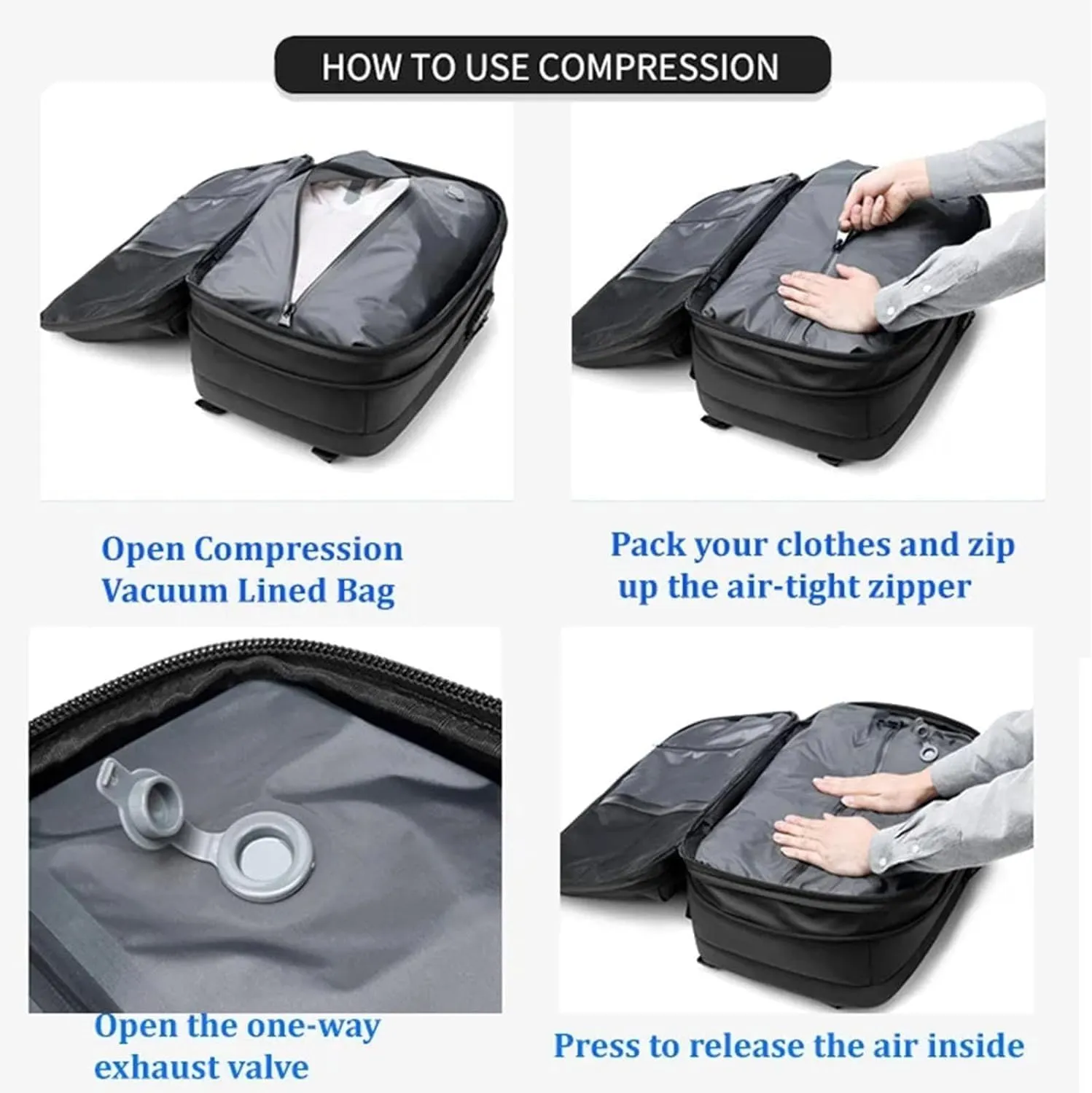 Ezy Vac Backpack,Ezyvac Vacuum Compression Travel Backpack,Large Capacity Expandable Waterproof Multifunctional Bag (Gray)