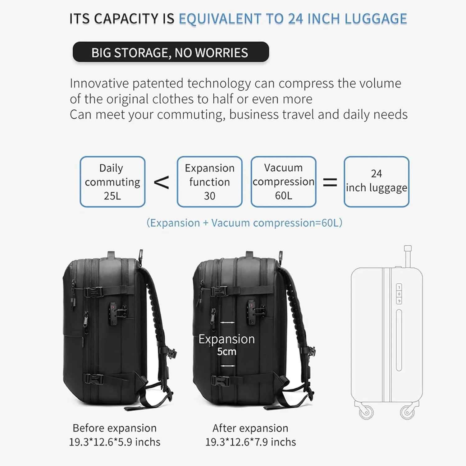 Ezy Vac Backpack,Ezyvac Vacuum Compression Travel Backpack,Large Capacity Expandable Waterproof Multifunctional Bag (Gray)