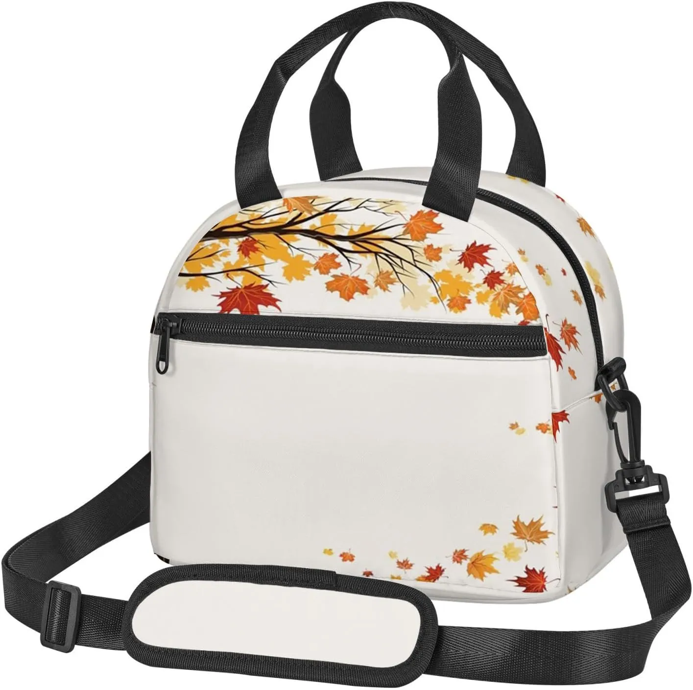 Fall Theme,Insulated Reusable Lunch Bag with Adjustable Shoulder Strap for Adults,Leaf Motion From Summer To Winter,Leakproof Office Picnic Hiking Beach Tote Bag,Brown Orange,9x5x7.8in