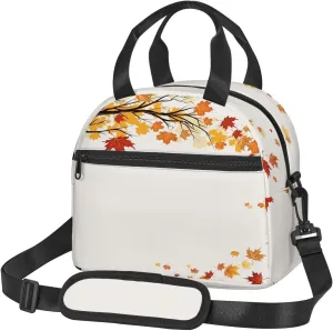 Fall Theme,Insulated Reusable Lunch Bag with Adjustable Shoulder Strap for Adults,Leaf Motion From Summer To Winter,Leakproof Office Picnic Hiking Beach Tote Bag,Brown Orange,9x5x7.8in