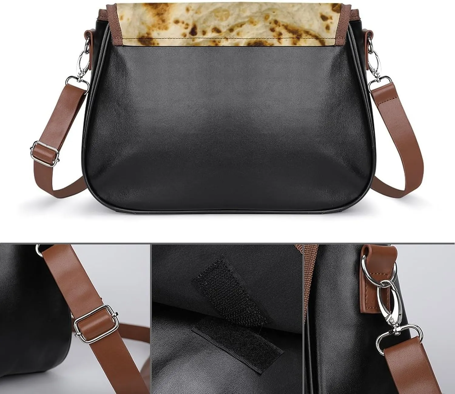 Fall Watercolor Pumpkins Leather Shoulder Bag with Detachable Shoulder Strap Versatile for Daily Use