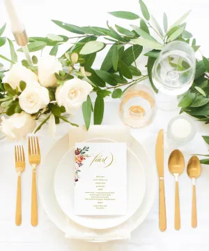 Fall Wedding Menu Printable Template, Editable Instant Download, Menu Cards, DIY Dinner Menu Floral Watercolor  - Karen