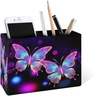 Famame Beautiful Two Butterflies Pencil Holder for Desk, Leather Desktop Container Pen Cup Storage Study Table Pen Organizer Makeup Brush Holder for Classroom Office Home