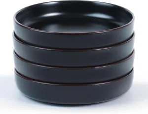 famiware Mercury Pasta Bowls Set of 4, 33 oz Large Salad Bowls, Ceramic Pasta Plates Bowls, Serving Bowls for Kitchen, Microwave & Dishwasher Safe, Black