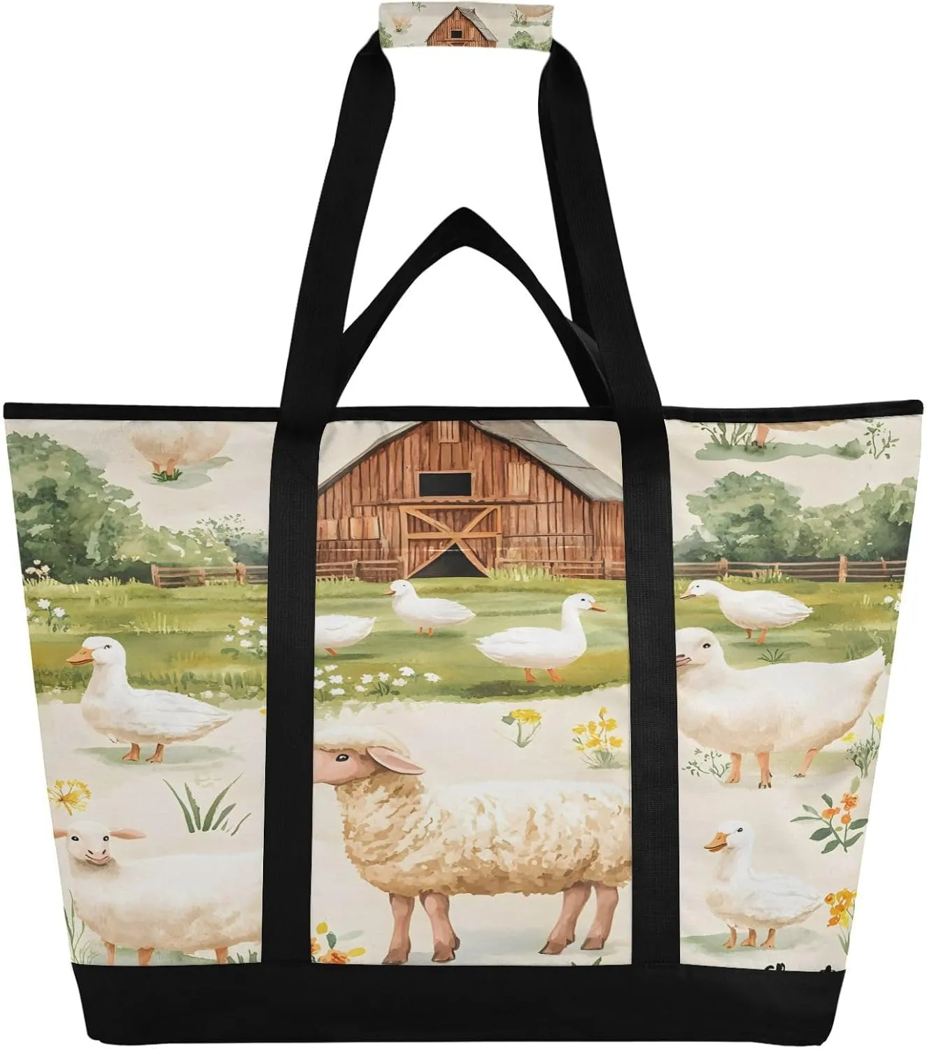 Farm Animals Reusable Insulated Lunchbox Cooler Bag, Leakproof Kitchen Grocery Bag Collapsible Portable Cooler Tote Bag for Picnic, Camping, Office, Travel