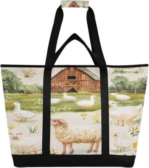 Farm Animals Reusable Insulated Lunchbox Cooler Bag, Leakproof Kitchen Grocery Bag Collapsible Portable Cooler Tote Bag for Picnic, Camping, Office, Travel
