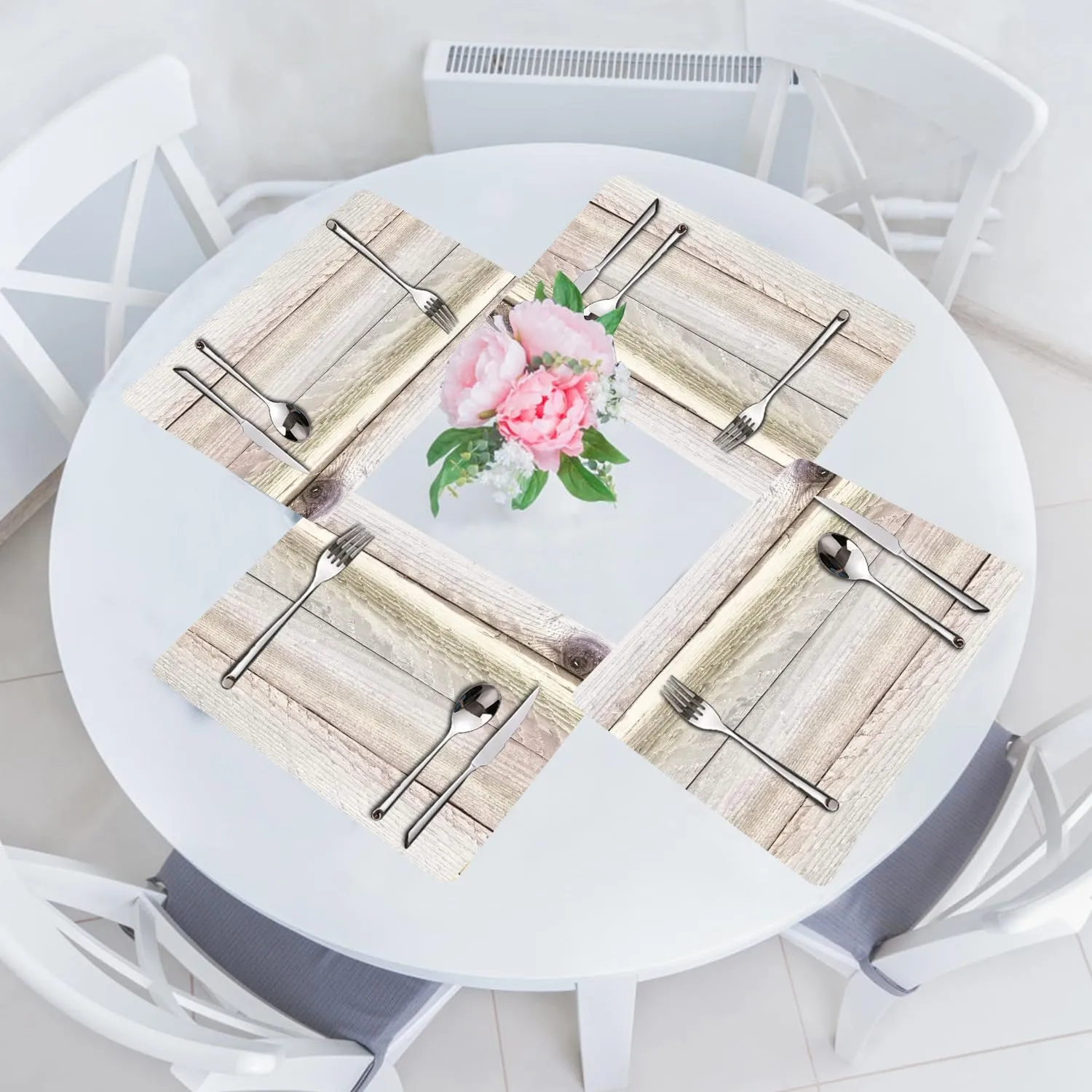 Farmhouse Placemats Set of 4 - Driftwood Faux Leather Heat Resistant Placemat for Dinner Table, Non-Slip Waterproof Oil-Proof Washable Reusable for Indoor Outdoor Kitchen Decor, 15.75In*11.81In
