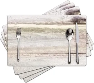 Farmhouse Placemats Set of 4 - Driftwood Faux Leather Heat Resistant Placemat for Dinner Table, Non-Slip Waterproof Oil-Proof Washable Reusable for Indoor Outdoor Kitchen Decor, 15.75In*11.81In