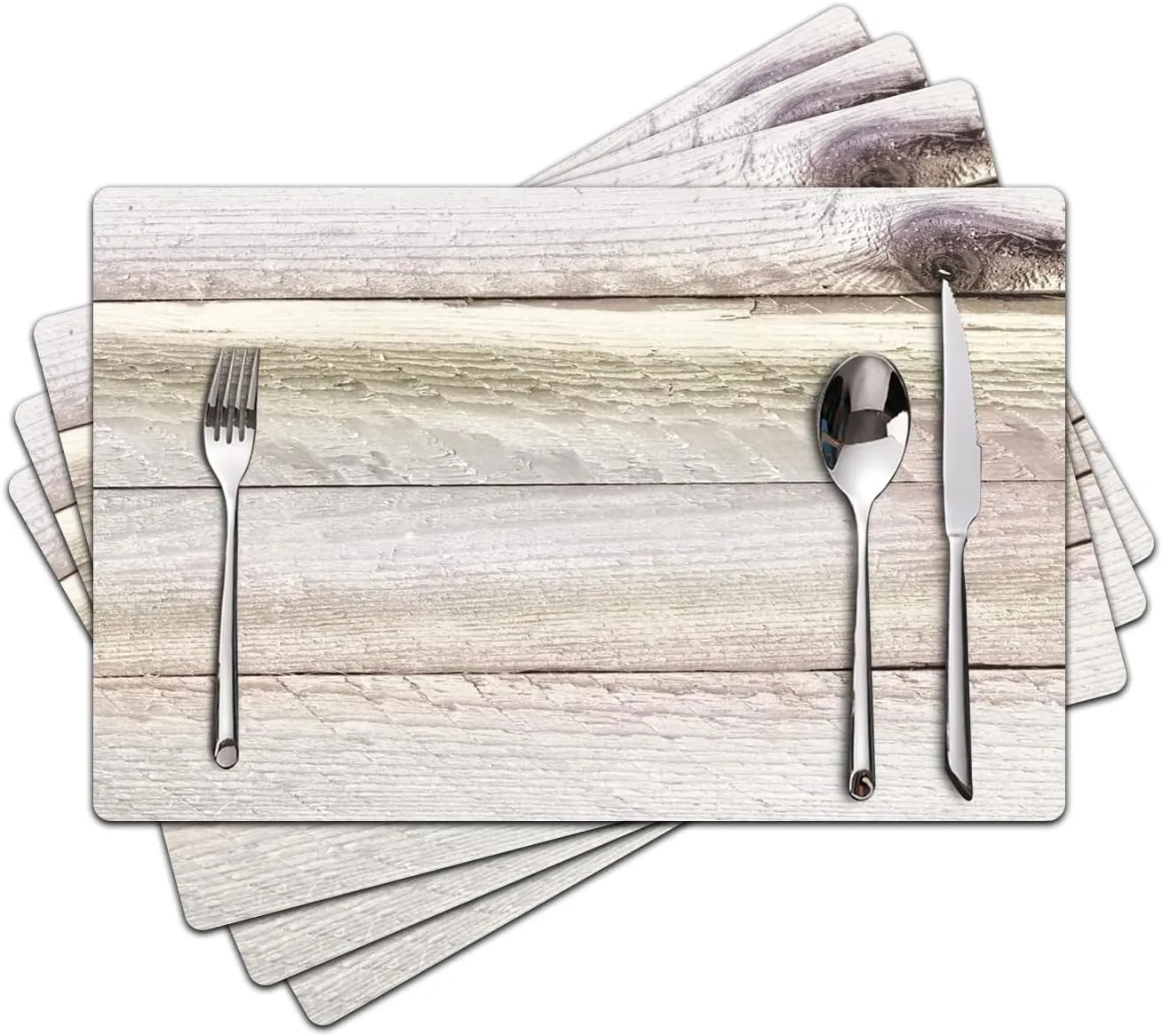 Farmhouse Placemats Set of 4 - Driftwood Faux Leather Heat Resistant Placemat for Dinner Table, Non-Slip Waterproof Oil-Proof Washable Reusable for Indoor Outdoor Kitchen Decor, 15.75In*11.81In