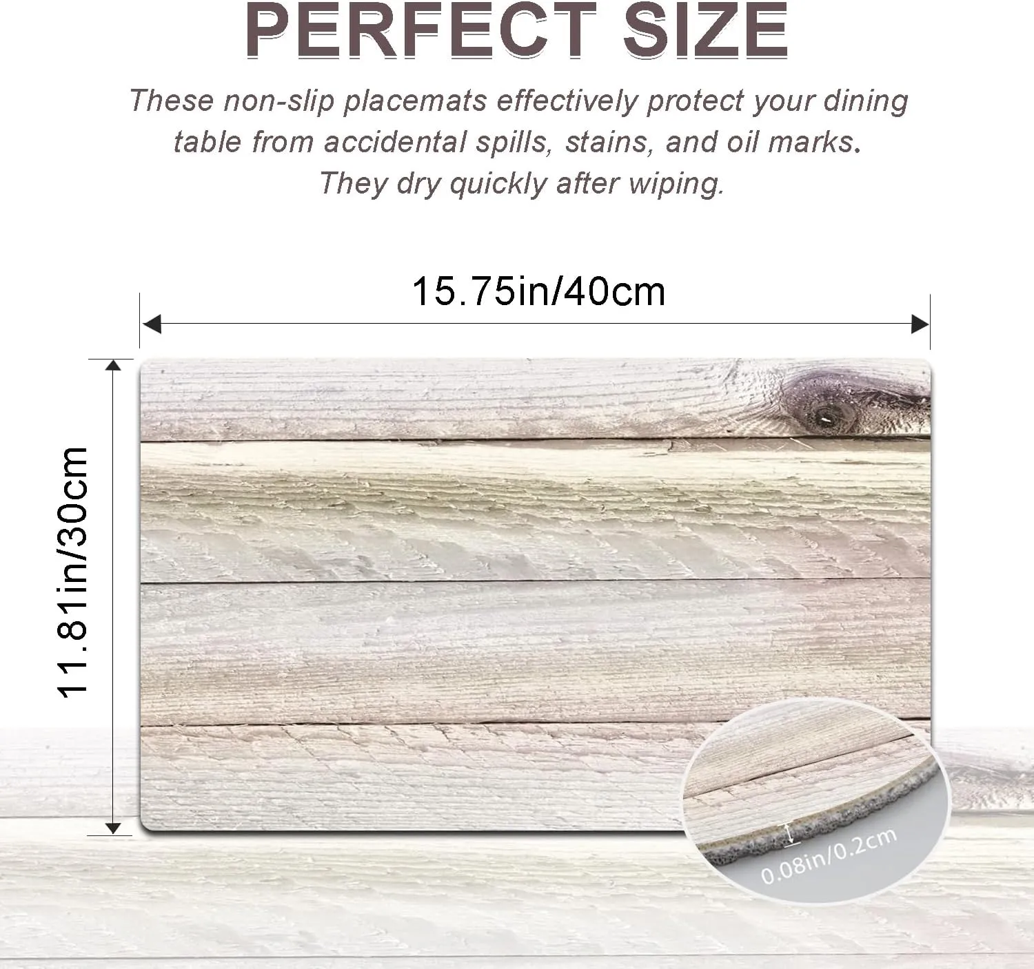 Farmhouse Placemats Set of 4 - Driftwood Faux Leather Heat Resistant Placemat for Dinner Table, Non-Slip Waterproof Oil-Proof Washable Reusable for Indoor Outdoor Kitchen Decor, 15.75In*11.81In