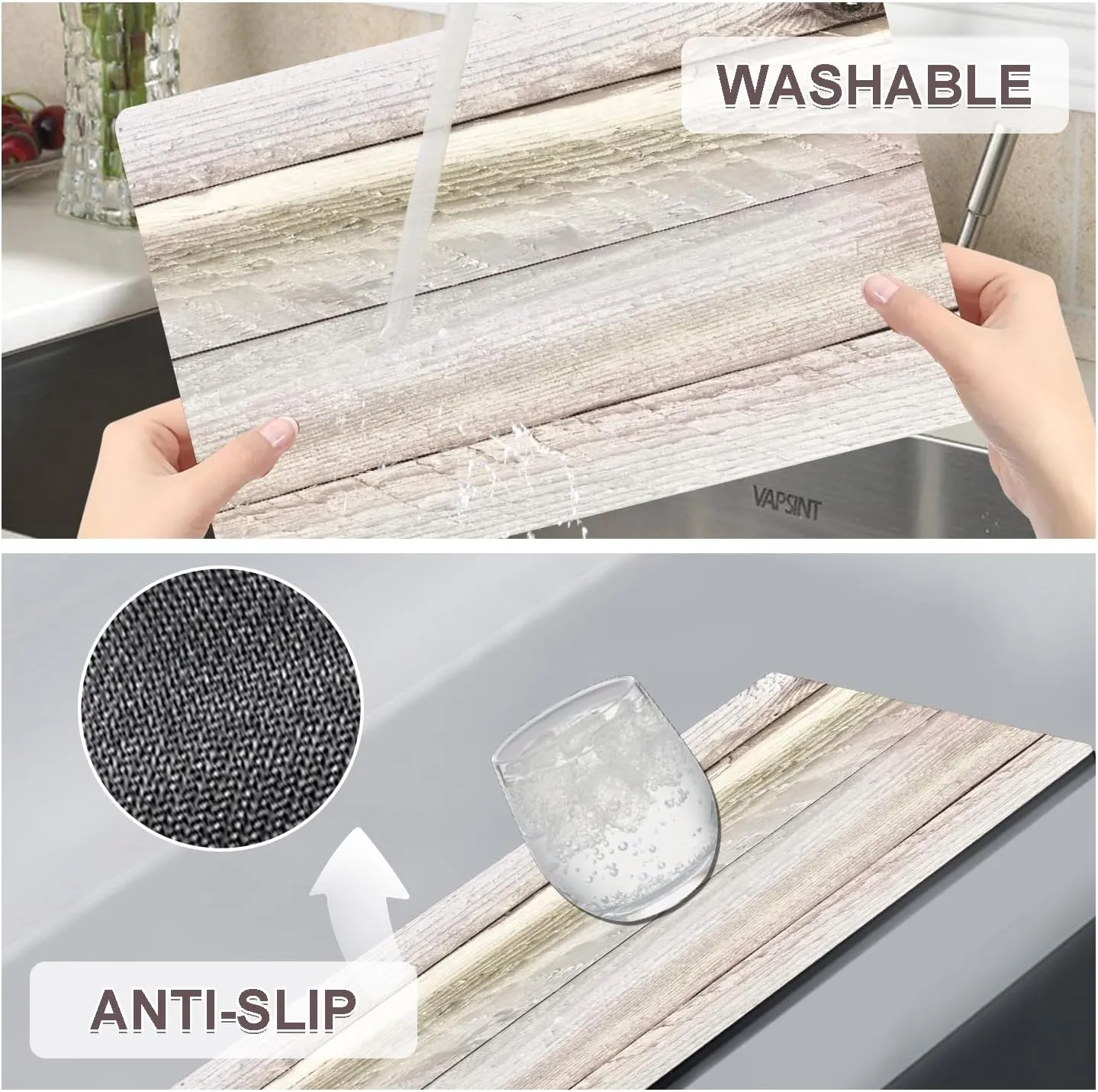 Farmhouse Placemats Set of 4 - Driftwood Faux Leather Heat Resistant Placemat for Dinner Table, Non-Slip Waterproof Oil-Proof Washable Reusable for Indoor Outdoor Kitchen Decor, 15.75In*11.81In
