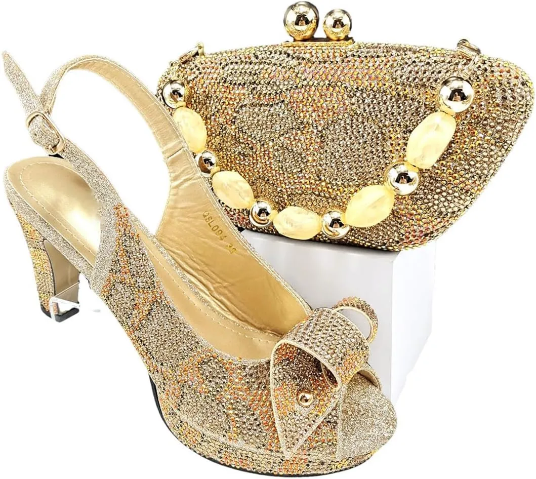 Fashion Design African Style Banquet Shoes and Bag Sexy High Heels and Full Diamond Dual Purpose Mini Bag Ladies Shoes