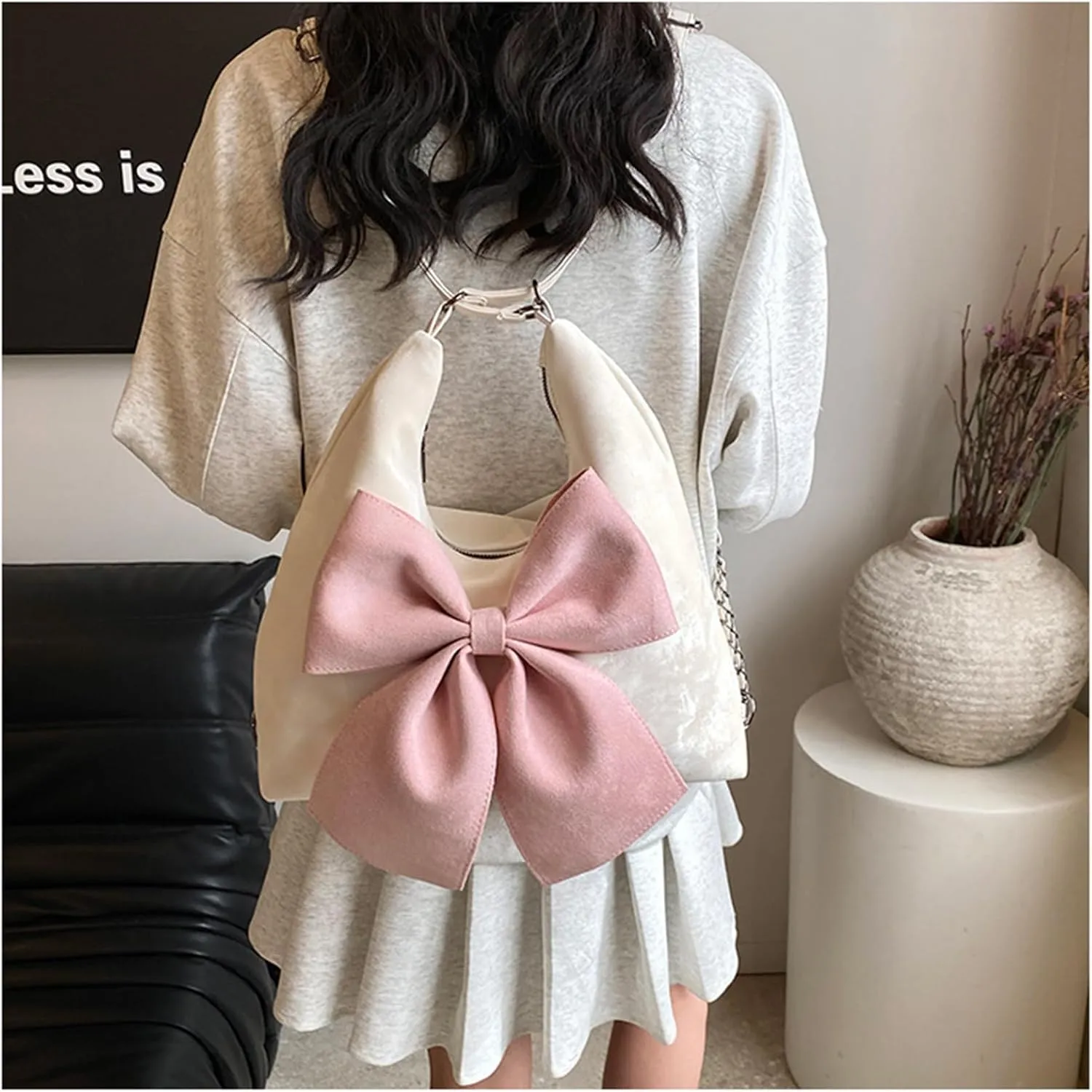 Fashion Hobo Crossbody Bags for Women Sweet Bow PU Leather Shoulder Bag Tote Handbags Small Backpack Purse