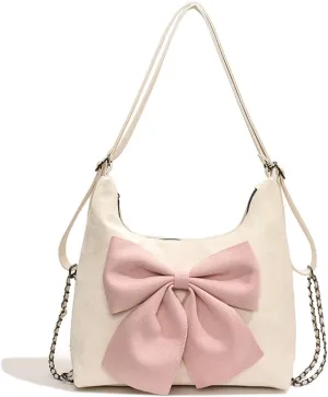 Fashion Hobo Crossbody Bags for Women Sweet Bow PU Leather Shoulder Bag Tote Handbags Small Backpack Purse