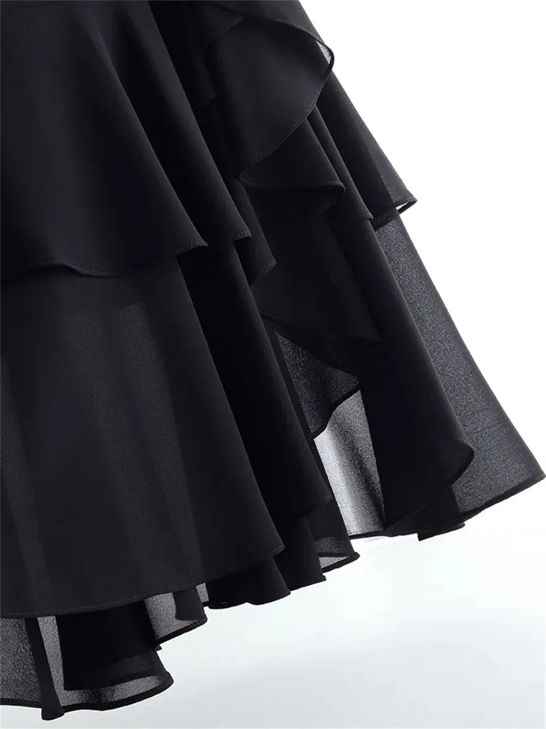 Fashion Irregular Chiffon Skirts Elegant High Waist Summer Women Ruffles Party Long Skirts