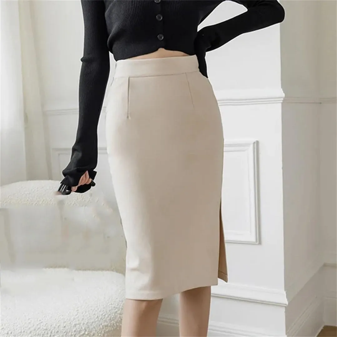 Fashion Korean High Wiast Office Long Skirt Women Summer Bodycon Elegant Sexy Pockets Midi Pencil Skirt