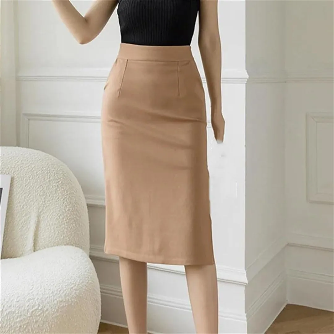 Fashion Korean High Wiast Office Long Skirt Women Summer Bodycon Elegant Sexy Pockets Midi Pencil Skirt