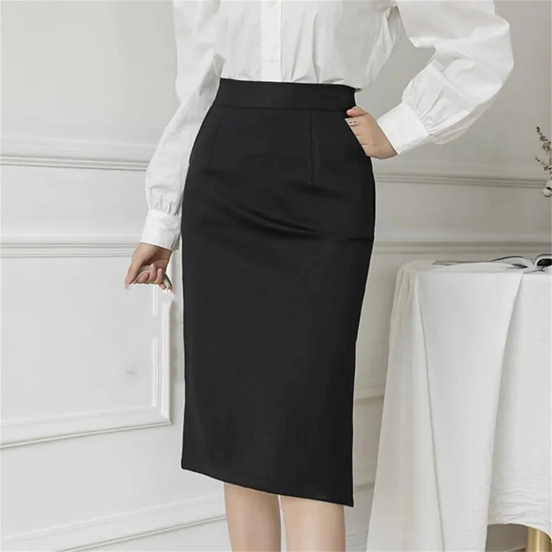 Fashion Korean High Wiast Office Long Skirt Women Summer Bodycon Elegant Sexy Pockets Midi Pencil Skirt