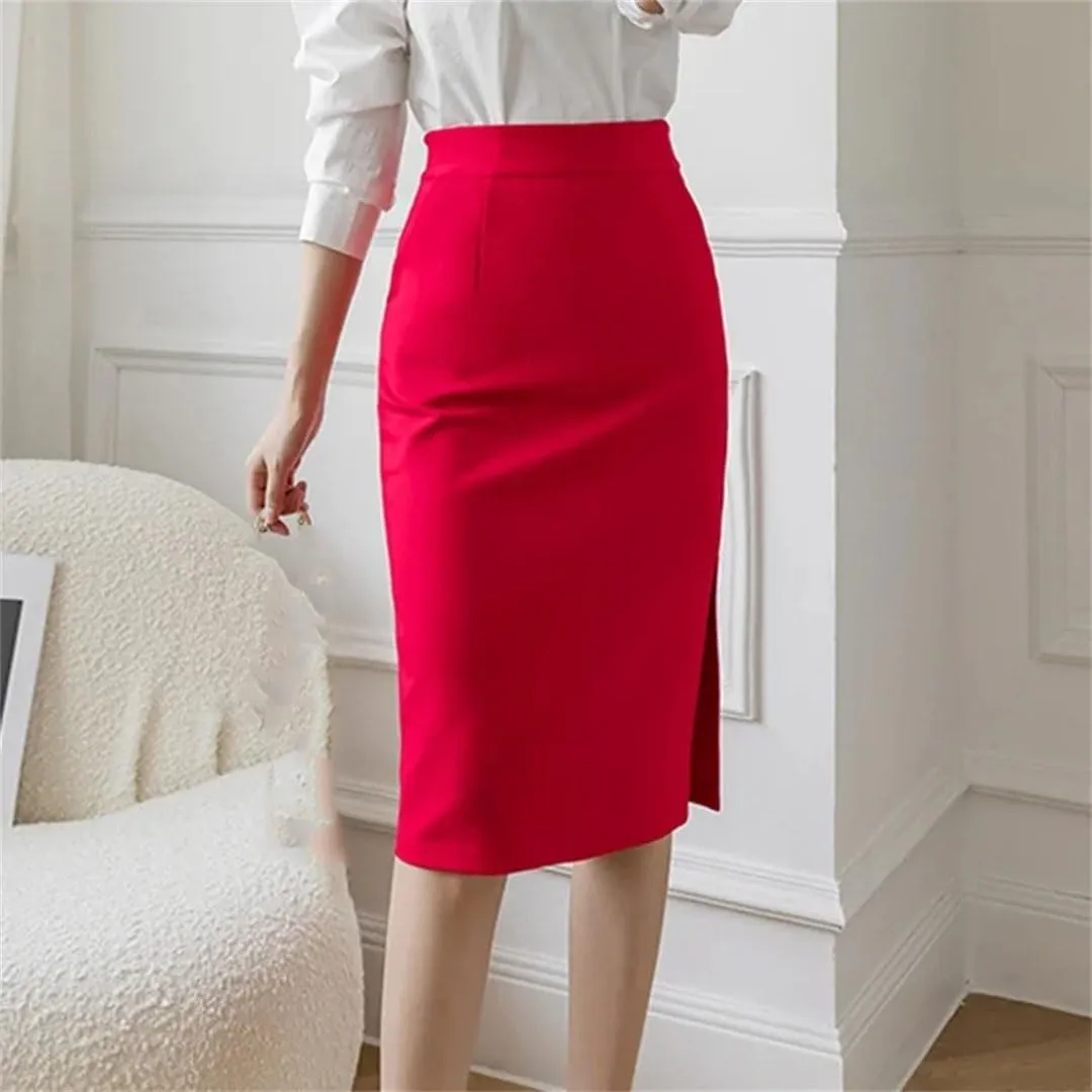 Fashion Korean High Wiast Office Long Skirt Women Summer Bodycon Elegant Sexy Pockets Midi Pencil Skirt