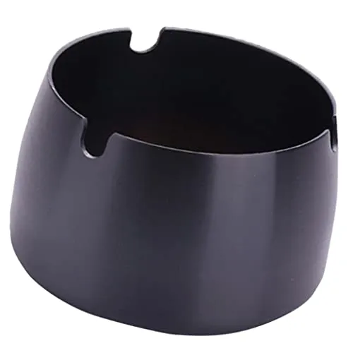 Fashion My Day Windproof Ashtray Stainless Steel Ash Tray for Home Office Black S